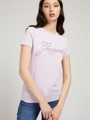 Svetlofialové dámske tričko s potlačou Guess Selina