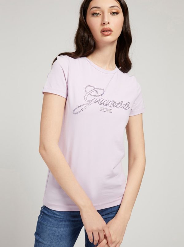 Svetlofialové dámske tričko s potlačou Guess Selina