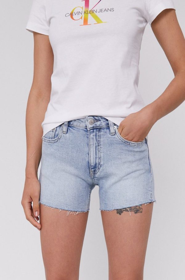 Rifľové krátke nohavice Calvin Klein Jeans dámske