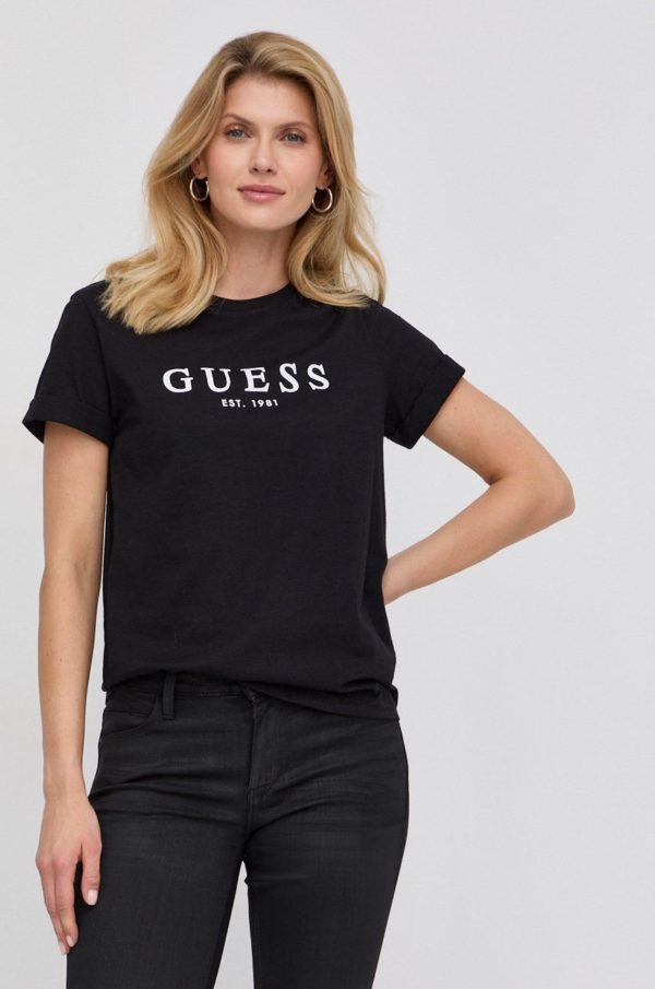Bavlnené tričko Guess čierna farba